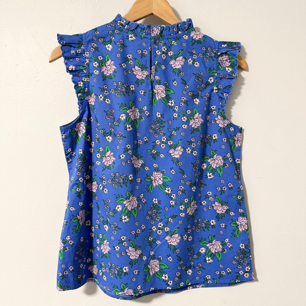 J.Crew Womens Blue Floral Ruffle High‎ Neck Flutter Sleeve Blouse Top Size S - Picture 4 of 16